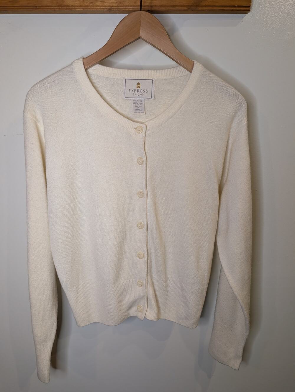 Express Tricot Vintage Cream Ivory Button Front Cardigan Y2K 90s Medium